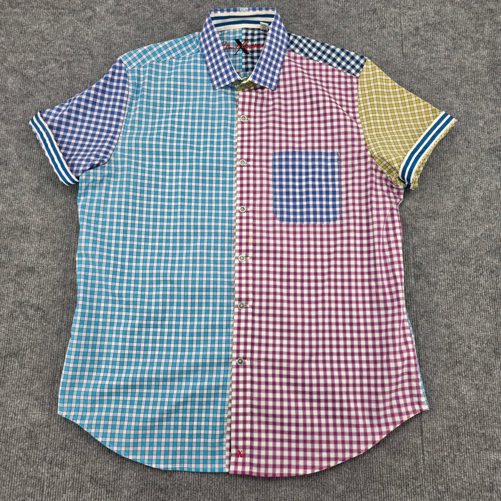Robert Graham X Collection Mens XL Tailored Fit Patchwork Gingham SS Shirt Multi